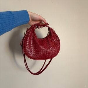 red faux leather mini crescent hobo shoulder bag